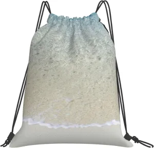BREAUX Clear Sea Water White Sand Beach print Leisure drawstring backpack, fitness bag, foldable fit for sports travel and daily use