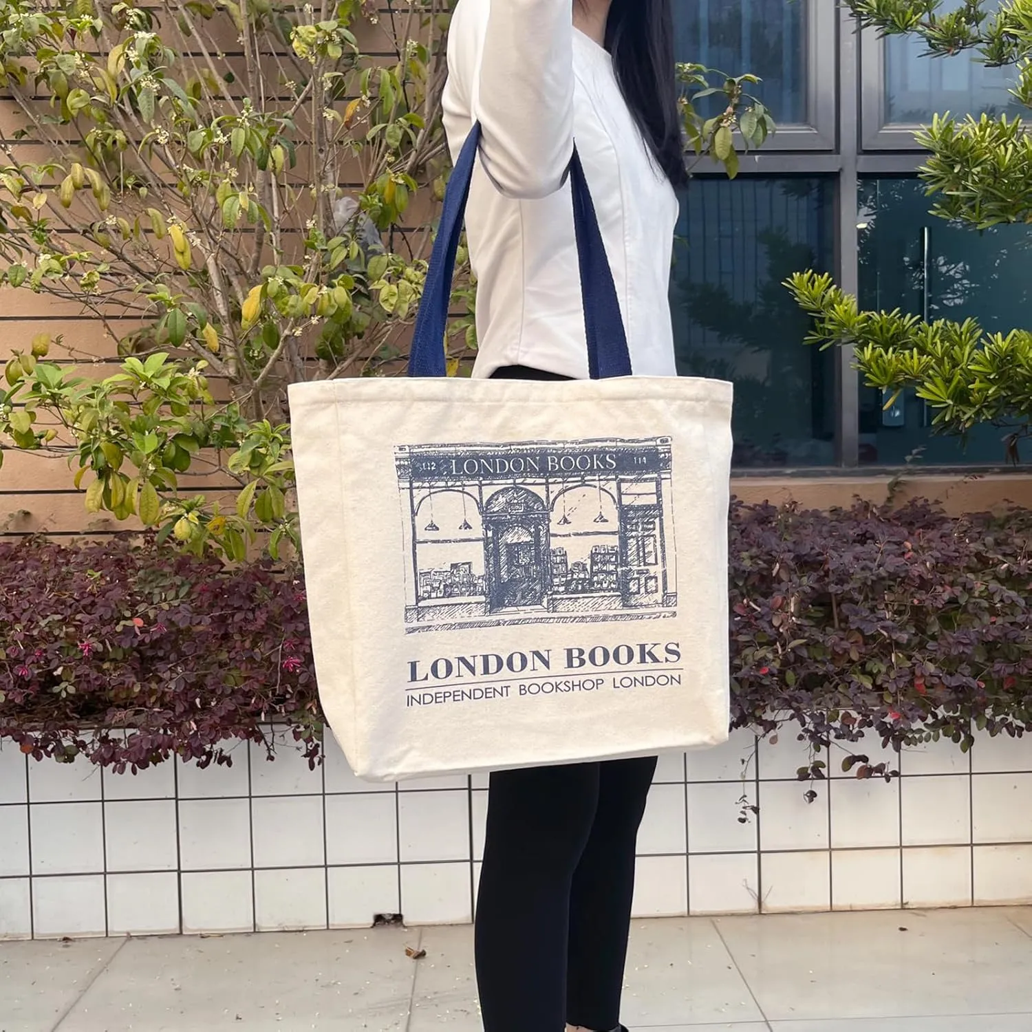 BROADREAM Canvas Tote Bag Aesthetic Shoulder Bag with Zippers and Interior Pocket