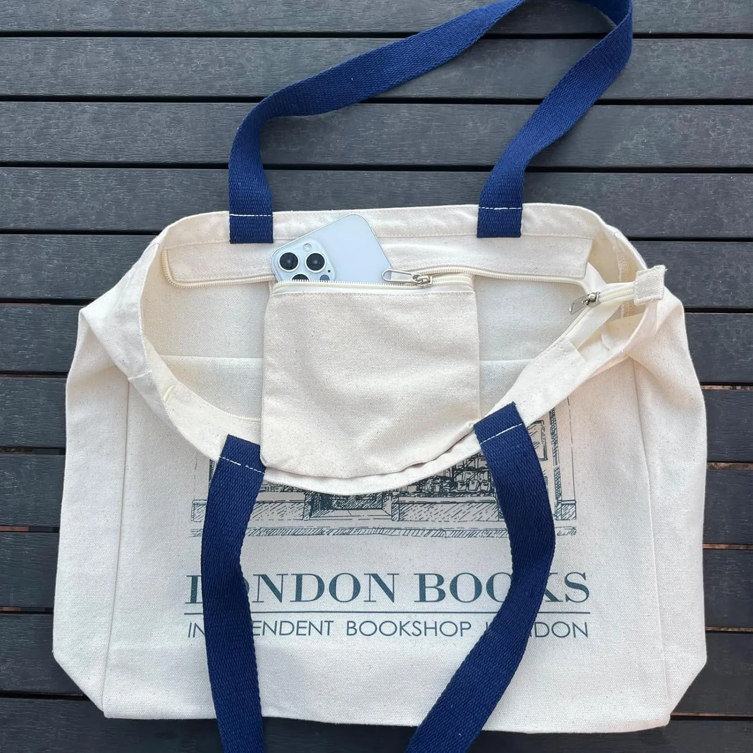 BROADREAM Canvas Tote Bag Aesthetic Shoulder Bag with Zippers and Interior Pocket