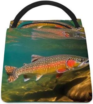 Brook Trout Fly Fishing Lunch Bag for Women Men Reusable Lunch Tote Bags Insulated Lunch Box Large Capacity Lunchbox Cooler Lunch Container for Work Office Picnic Travel