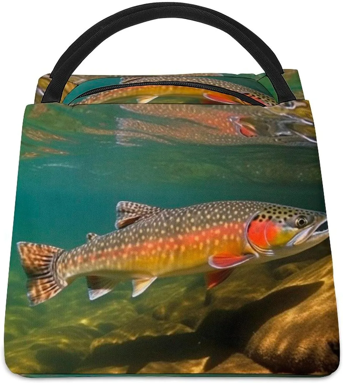 Brook Trout Fly Fishing Lunch Bag for Women Men Reusable Lunch Tote Bags Insulated Lunch Box Large Capacity Lunchbox Cooler Lunch Container for Work Office Picnic Travel
