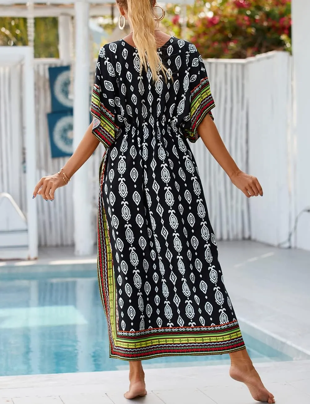Bsubseach Kaftan Dresses for Women Plus Size Swimsuit Cover Up Long Caftan Dress with Waist Drawstring