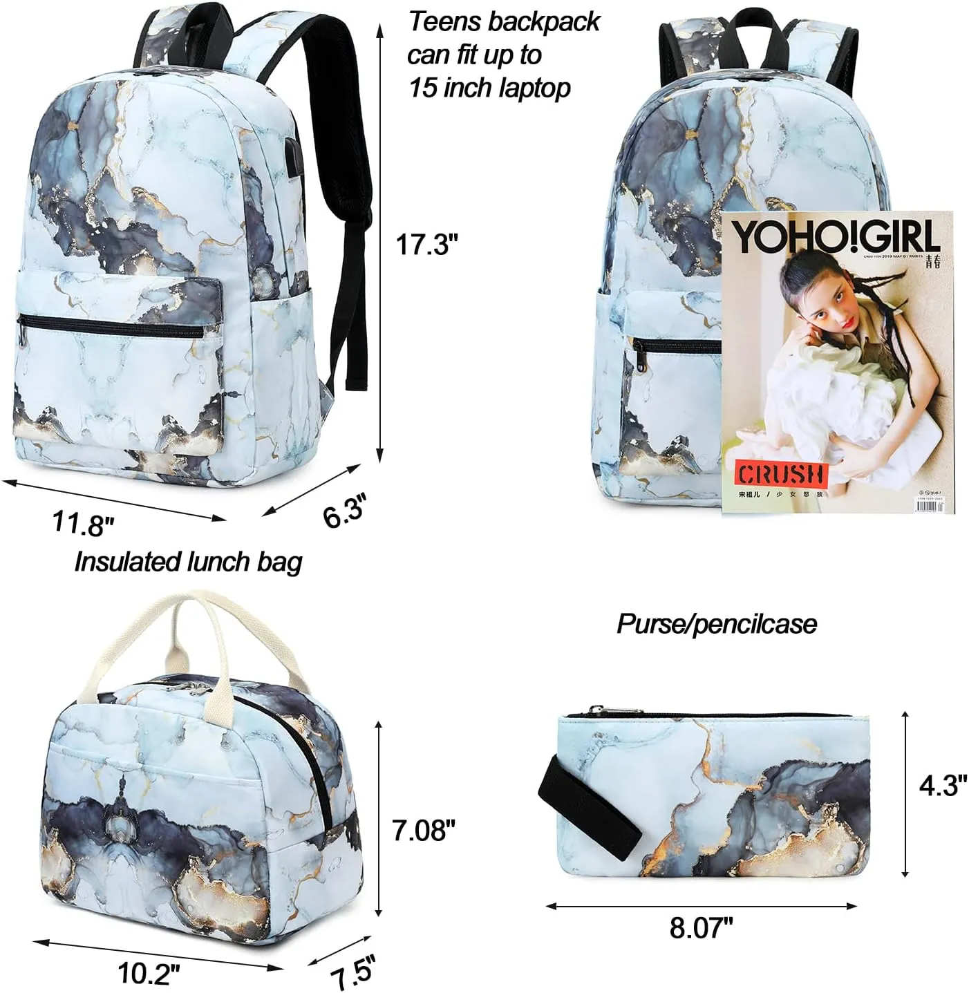 BTOOP Girls School Backpack Galaxy Schoolbag Laptop Bookbag Insulated Lunch Tote Bag Purse Teens Boys Kids