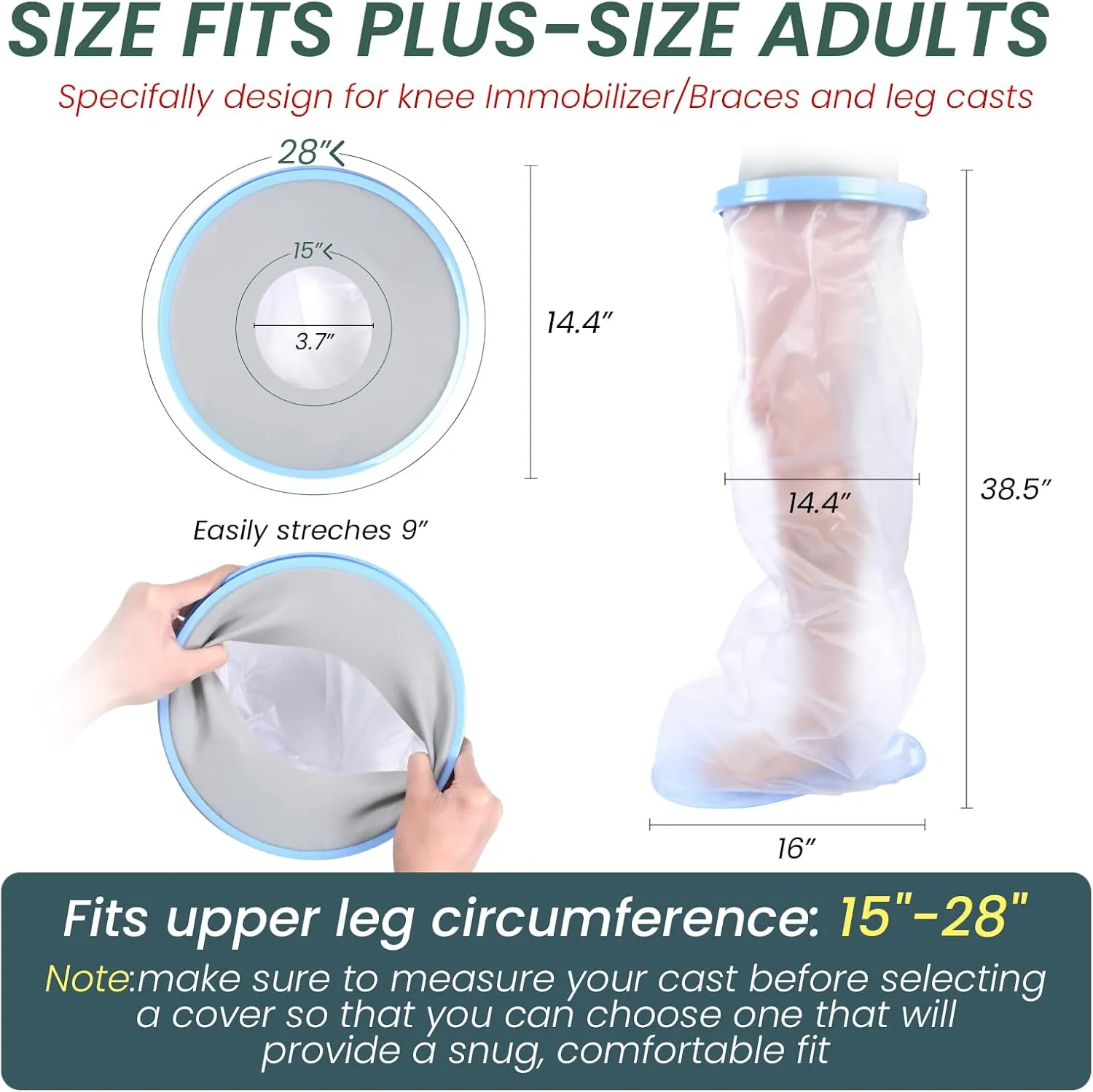 Bukihome Shower Watertight Foot Protector,Extra Wide Full Leg Cast Cover, Adult Leg Cast Covers, Extra Large Capacity Adult Thigh Tension & Super Waterproof Leg Protector, for Thigh Size