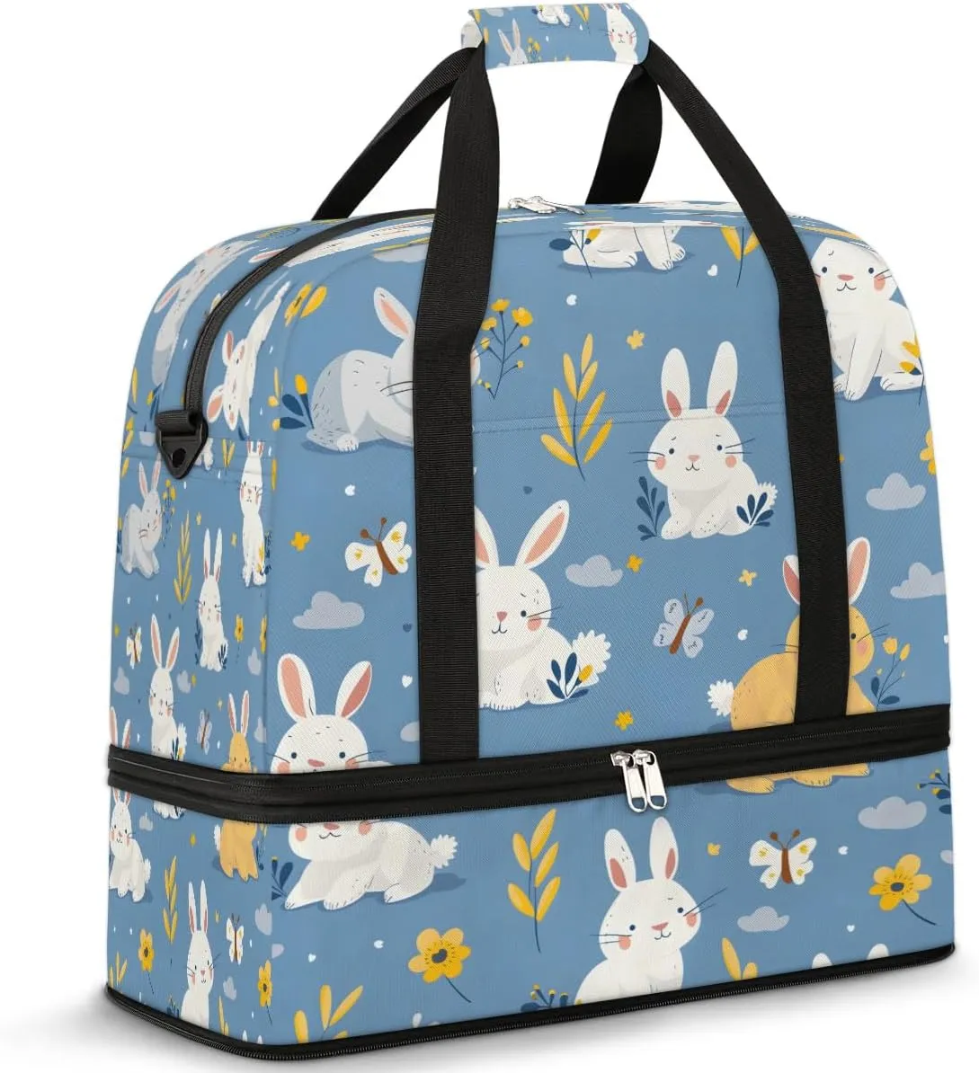 Bunny Meadows Travel Duffel Bag, Travel Essentials, Gym Bag for Women, Weekender Overnight Bag With Shoes Compartment, Carry On Bags for Airplanes