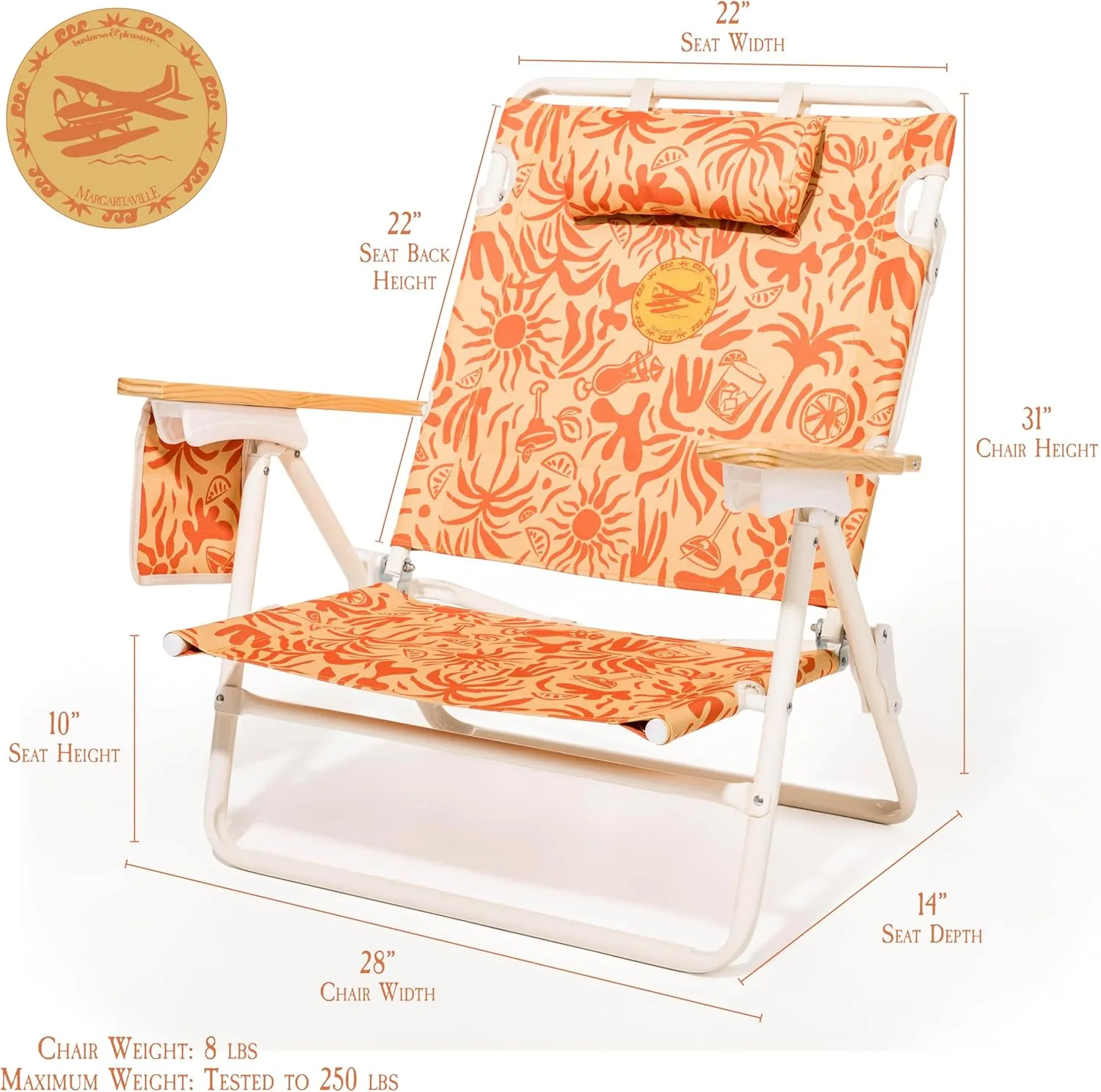 Business & Pleasure Co. Margaritaville Manana Backpack Beach Chair Lay Flat Reclining, Lightweight & Portable, Insulated Cooler Pocket, Hemisphere Dancer Tiki
