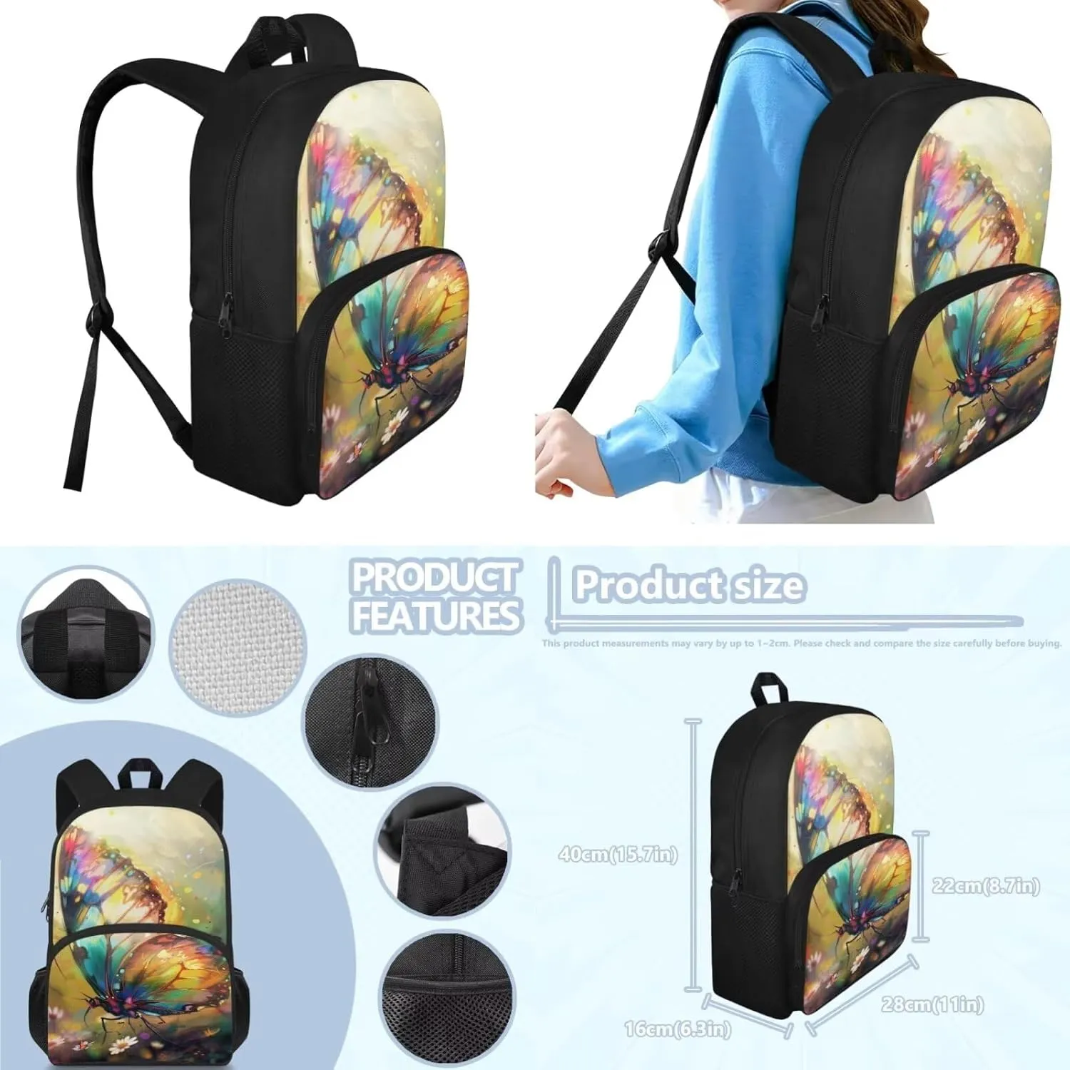 Butterfly Kids School Backpack for Girls 1st Grade Primary School Daypack Elementary Students Bookbag Teen Girls Backpack Designed To Be Lightweight and Comfortable