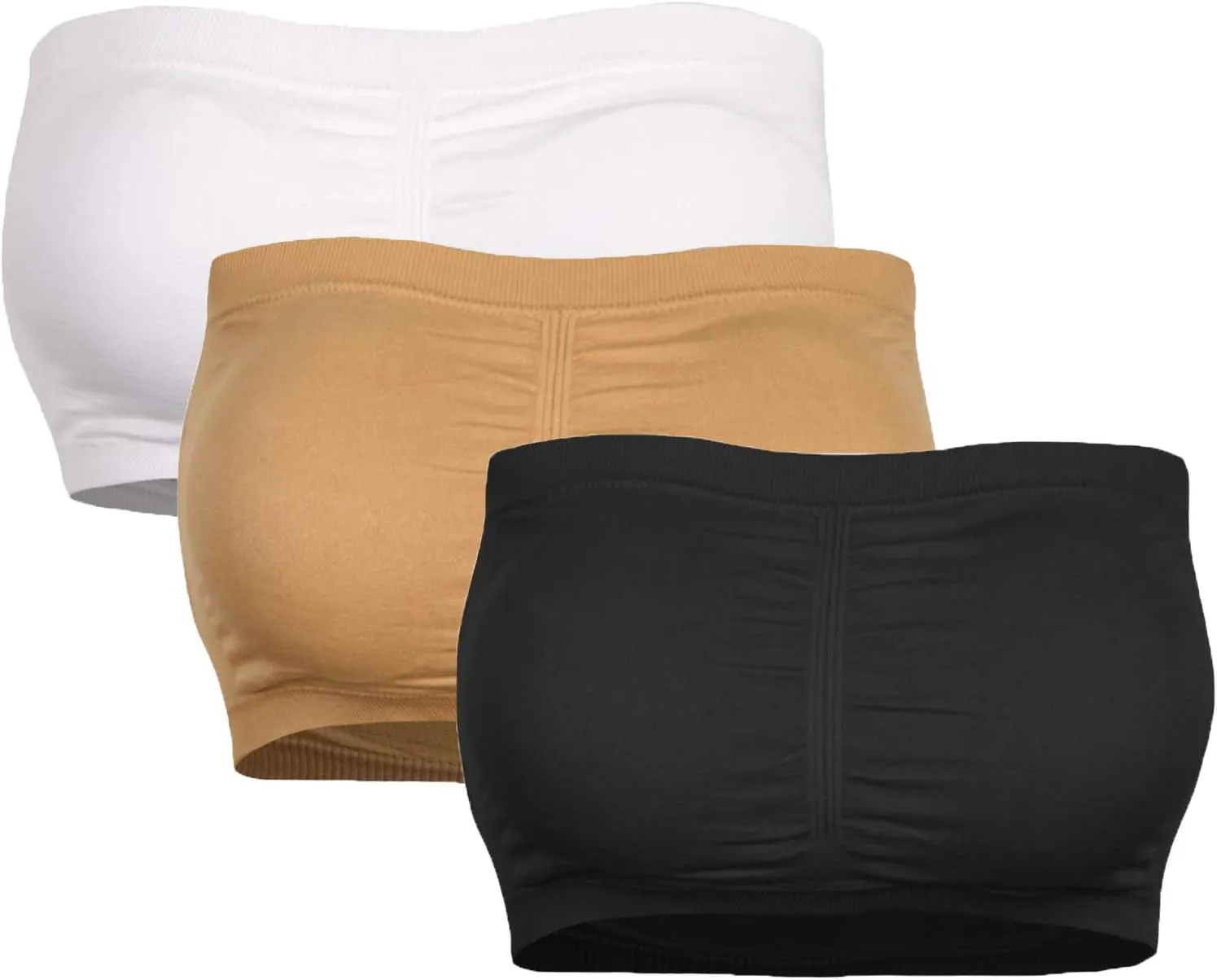 Cabales KINYAOYAO 3 Packs Women's Seamless Bandeau Crop Tube Top Bra Strapless Padded Bralette