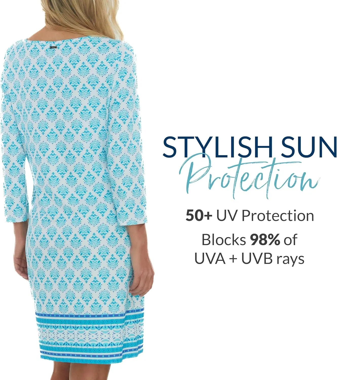 Cabana Life Shift Dress, UPF 50  Sun Protection Casual Dress, Boat Neckline, Quarter Sleeve, Womens Fashion