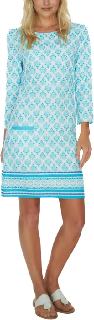 Cabana Life Shift Dress, UPF 50  Sun Protection Casual Dress, Boat Neckline, Quarter Sleeve, Womens Fashion
