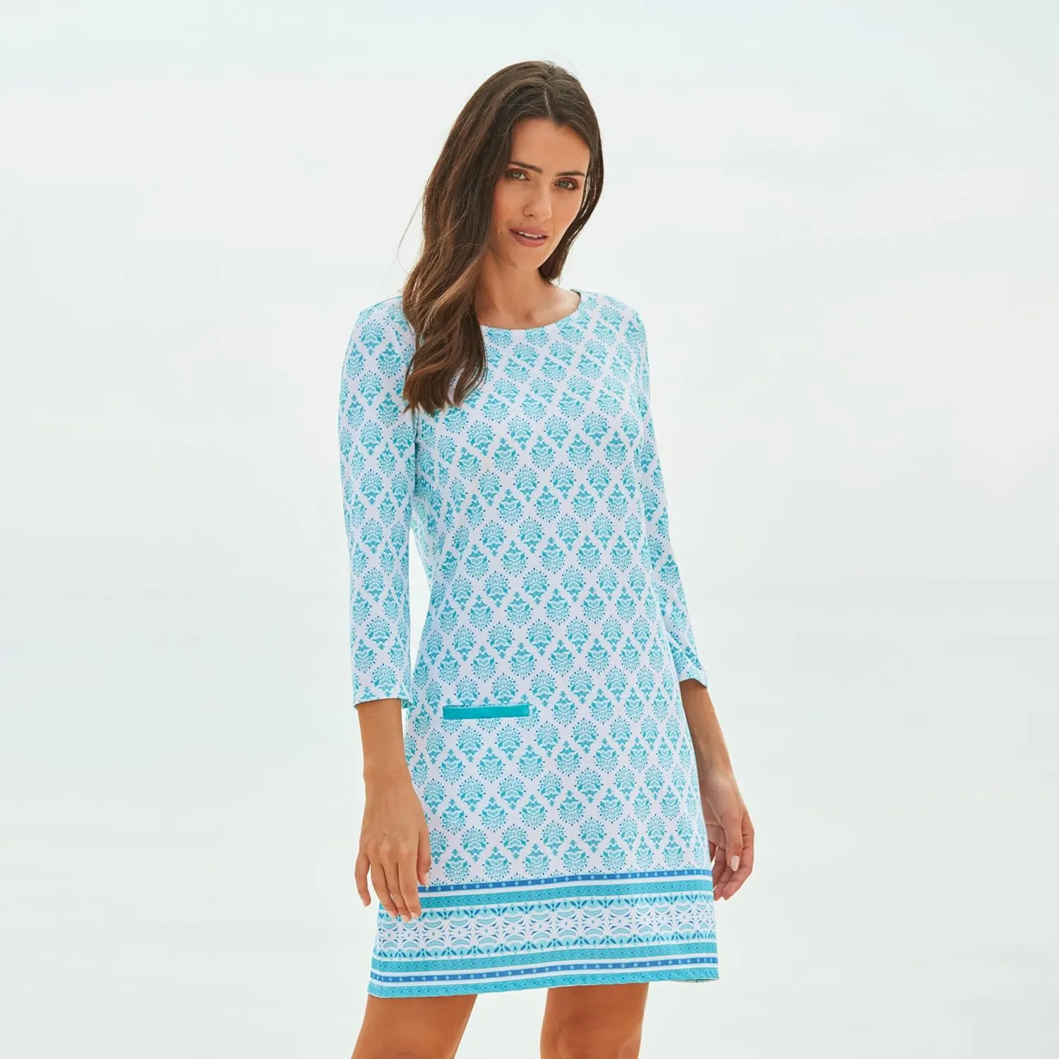 Cabana Life Shift Dress, UPF 50  Sun Protection Casual Dress, Boat Neckline, Quarter Sleeve, Womens Fashion
