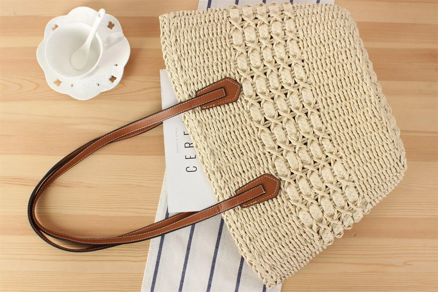 Caistre Straw Tote Bag for Women Summer Straw Shoulder Bag Beach Tote Bag Handwoven Straw Bag Purse Top Handle Beach Bags