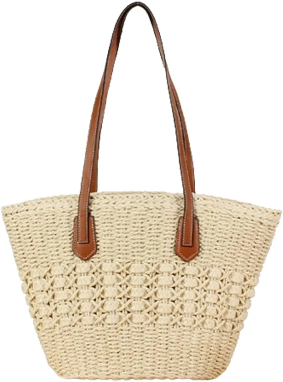 Caistre Straw Tote Bag for Women Summer Straw Shoulder Bag Beach Tote Bag Handwoven Straw Bag Purse Top Handle Beach Bags