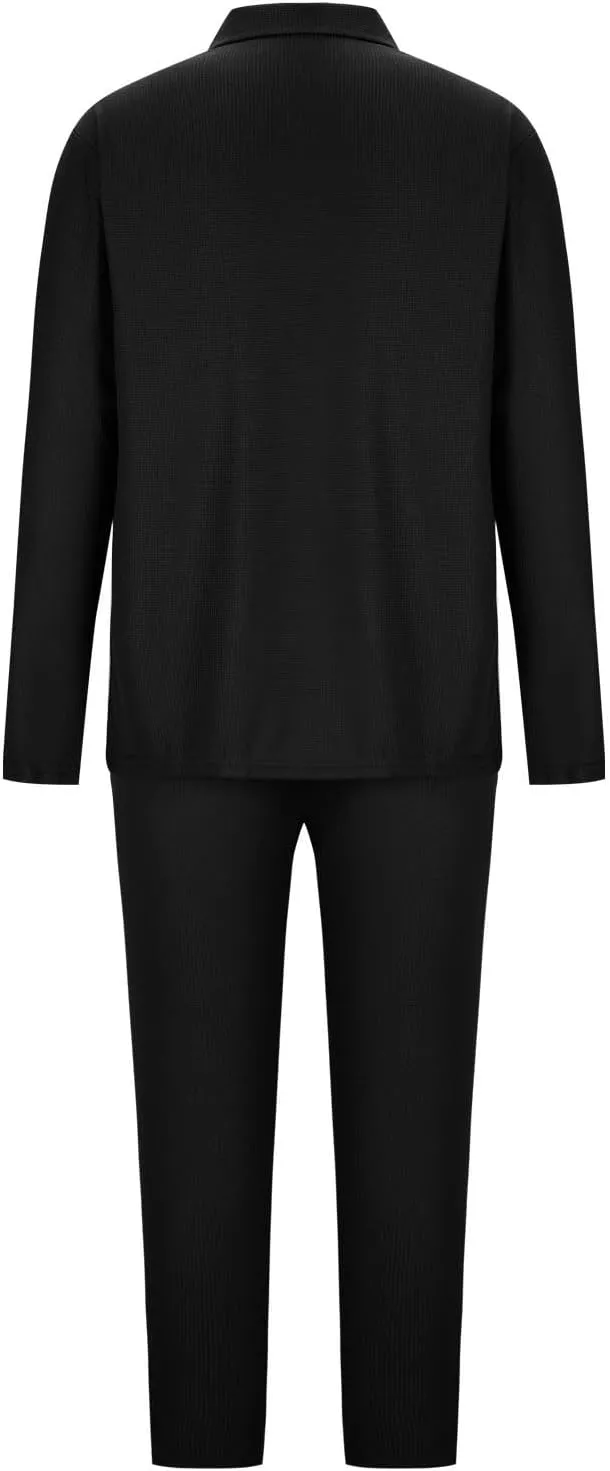 Cambkatl Men's Waffle Knit Tracksuits Lapel Collar Full Zip Up Long Sleeve Jacket 2 Piece Casual Athletic Jogging Outfits