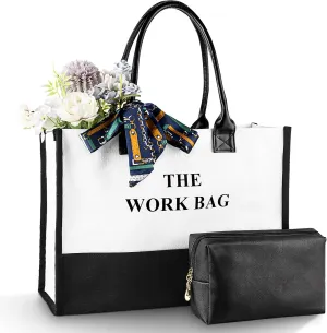 Canvas Work Bag, Personalized Tote Handbags with Extra Pouch for Travel College Office, Monogrammed Tote Gifts Bag
