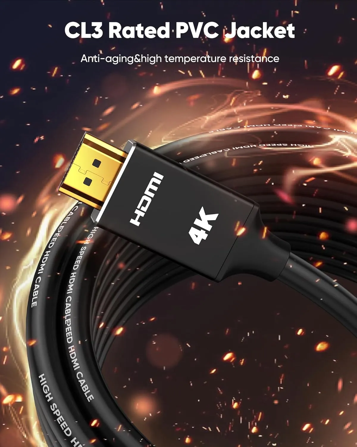 Capshi 4K Long HDMI Cable 50ft/15M, in-Wall CL3 Rated HDMI Cable 2.0 Support (HDR10 8/10bit 18Gbps HDCP2.2 ARC) High Speed HD Shielded Cord Compatible for TV, Laptop, PC, HDTV