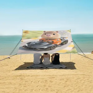 Capybara Racing Driver Beach Canopy Tent Anti-UV & Wind Resistant, Camping Sun Shelter Easy Setup Portable,Outdoor Shade Tents with Sandbags,Sand Shovels,Ground Pegs & Stability Poles