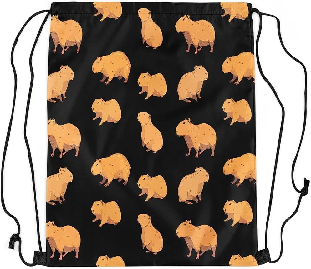 Cartoon Brown Capybara Drawstring Backpack,3D Cute Rodent Capybara Reversible Drawstring Bags 13X15.7,Cute Wildlife String Backpack for Sport Traveling Camping Swim