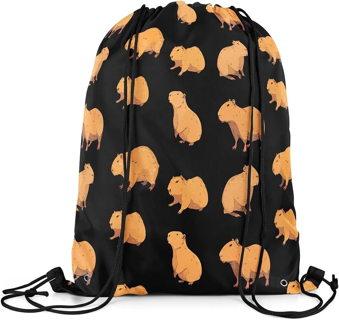 Cartoon Brown Capybara Drawstring Backpack,3D Cute Rodent Capybara Reversible Drawstring Bags 13X15.7,Cute Wildlife String Backpack for Sport Traveling Camping Swim