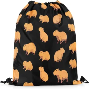Cartoon Brown Capybara Drawstring Backpack,3D Cute Rodent Capybara Reversible Drawstring Bags 13X15.7,Cute Wildlife String Backpack for Sport Traveling Camping Swim