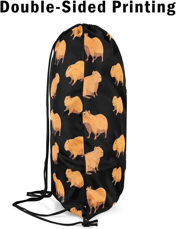 Cartoon Brown Capybara Drawstring Backpack,3D Cute Rodent Capybara Reversible Drawstring Bags 13X15.7,Cute Wildlife String Backpack for Sport Traveling Camping Swim