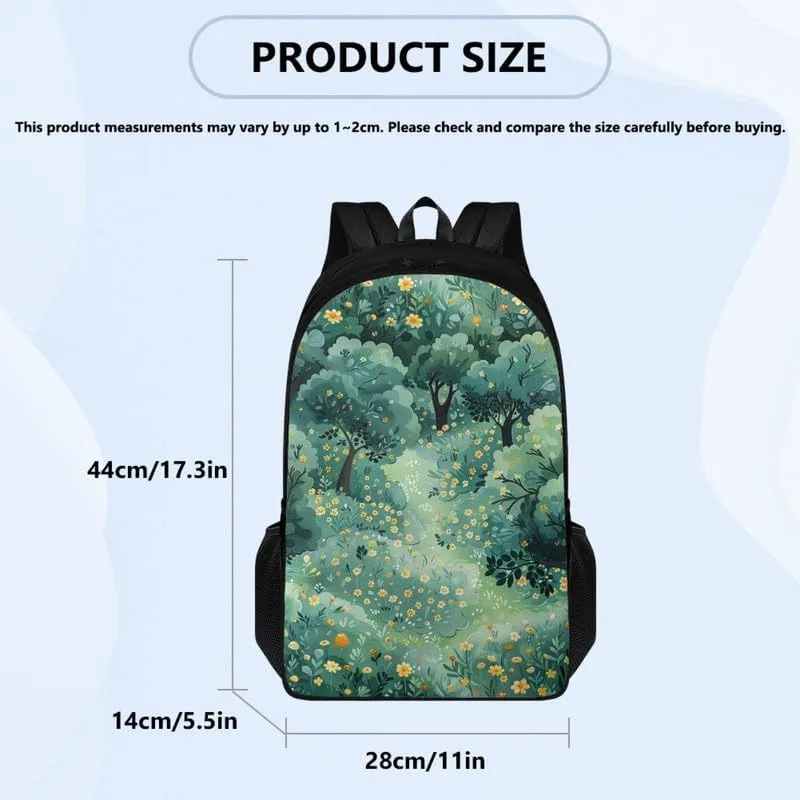 Cartoon Forest Floral Print Casual Backpack for Women Men Cute Yellow Flower Forests Tree Pattern Lightweight 17 Inch Work Bag for Sports, Travel, Business or College