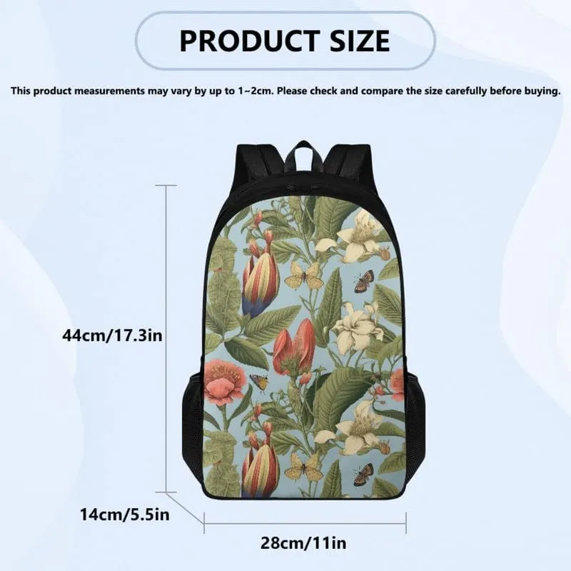 Cartoon Iris Floral Print 17.3 inch Durable College Rucksack Bag Cute Butterfly Retro Flower Travel Business Casual Backpack for Men Women Work Backpack