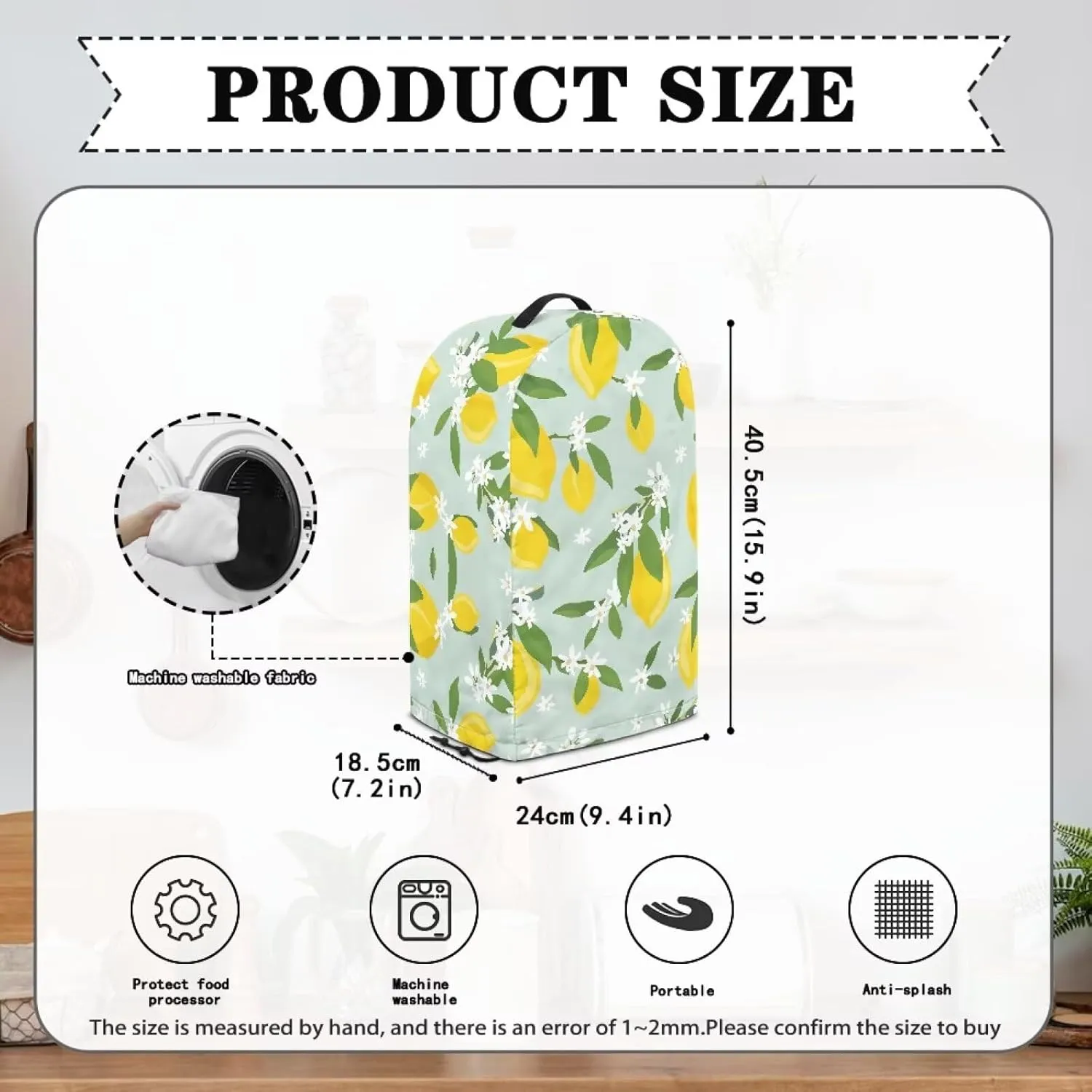 Cartoon Lemon Food Processor Cover Compatible with Cuisinart and Hamilton Beach 11-14 Cup Processor Food Processor Dust Cover with Adjustable Drawstring