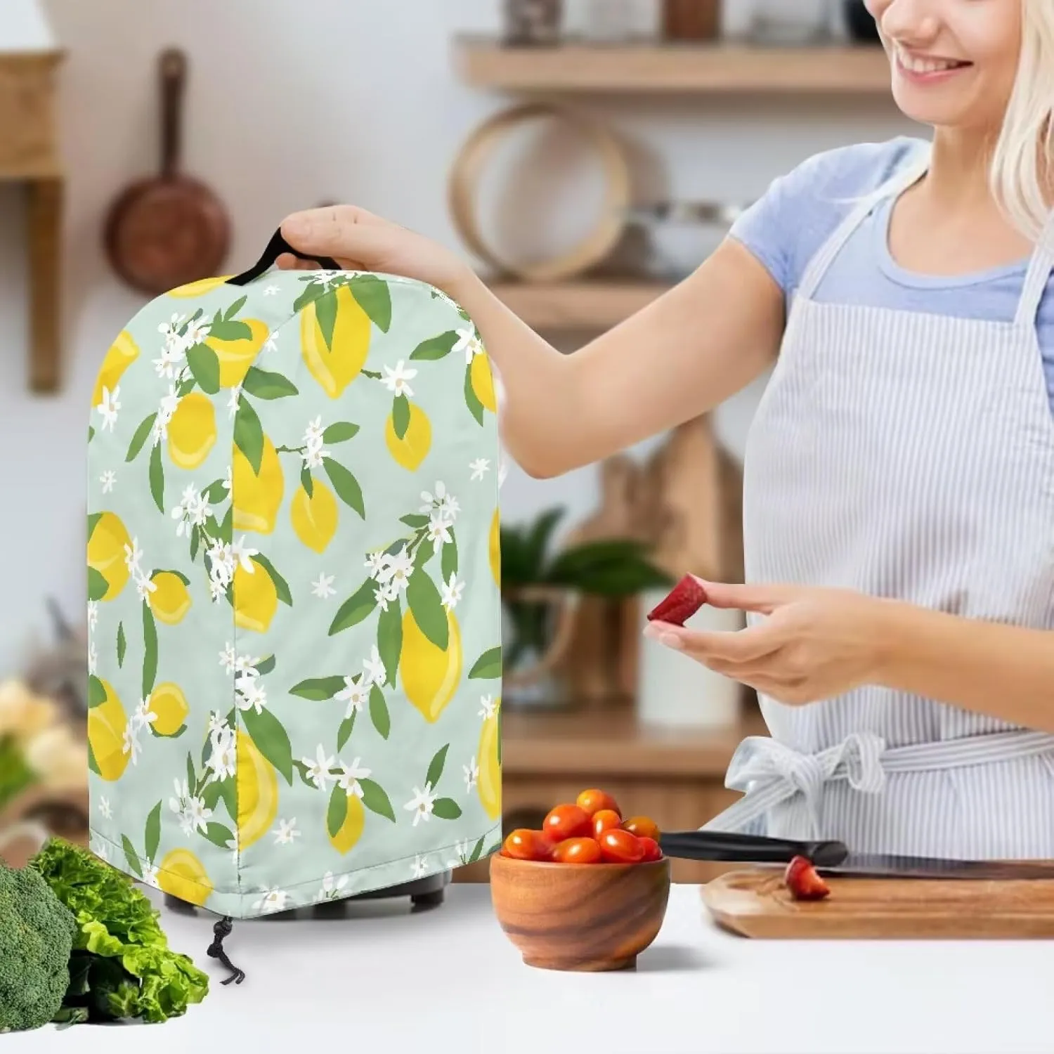 Cartoon Lemon Food Processor Cover Compatible with Cuisinart and Hamilton Beach 11-14 Cup Processor Food Processor Dust Cover with Adjustable Drawstring