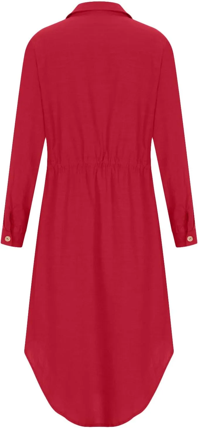Ceboyel Linen Shirt Dresses for Women Button Down Drawstring Causal Dress Plain Long Maxi Dresses Trendy Ladies Outfits 2023