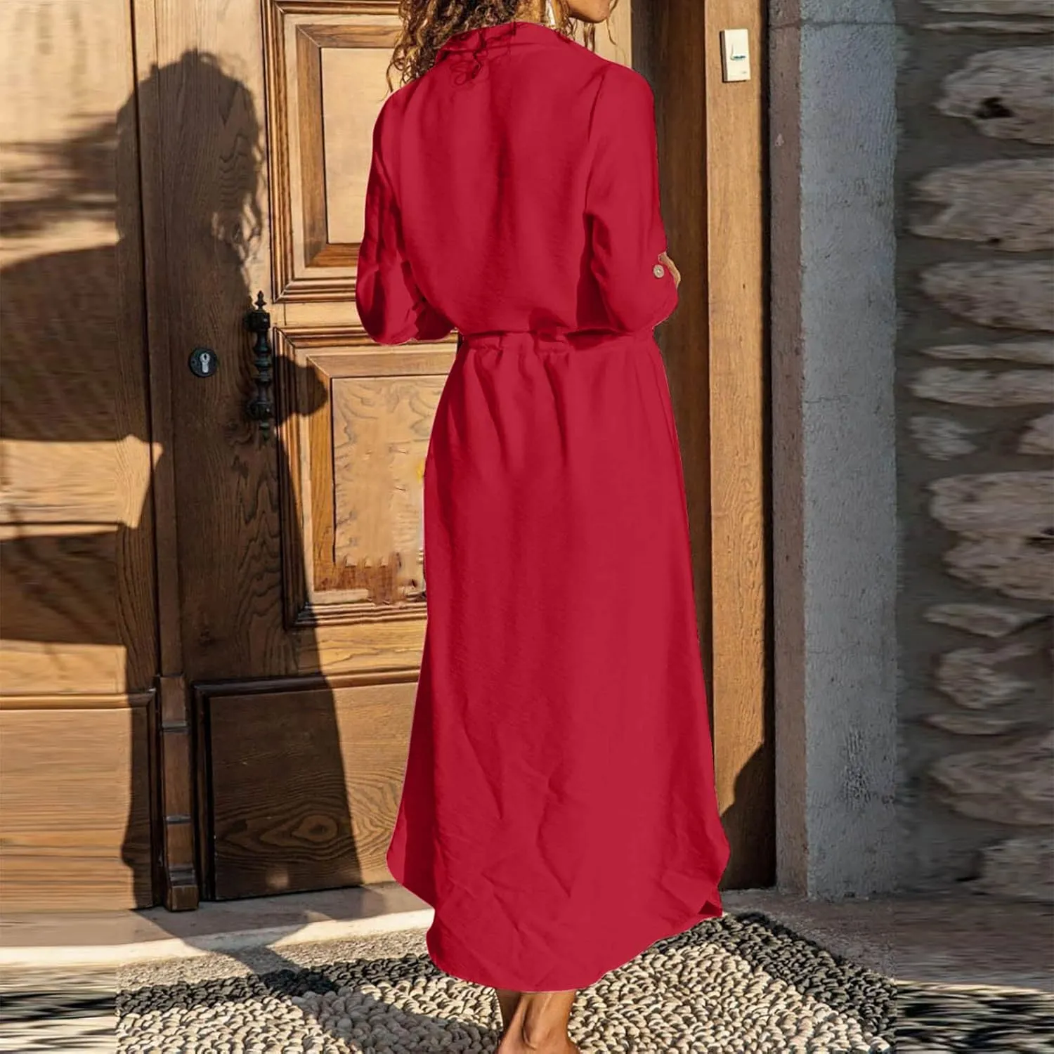Ceboyel Linen Shirt Dresses for Women Button Down Drawstring Causal Dress Plain Long Maxi Dresses Trendy Ladies Outfits 2023