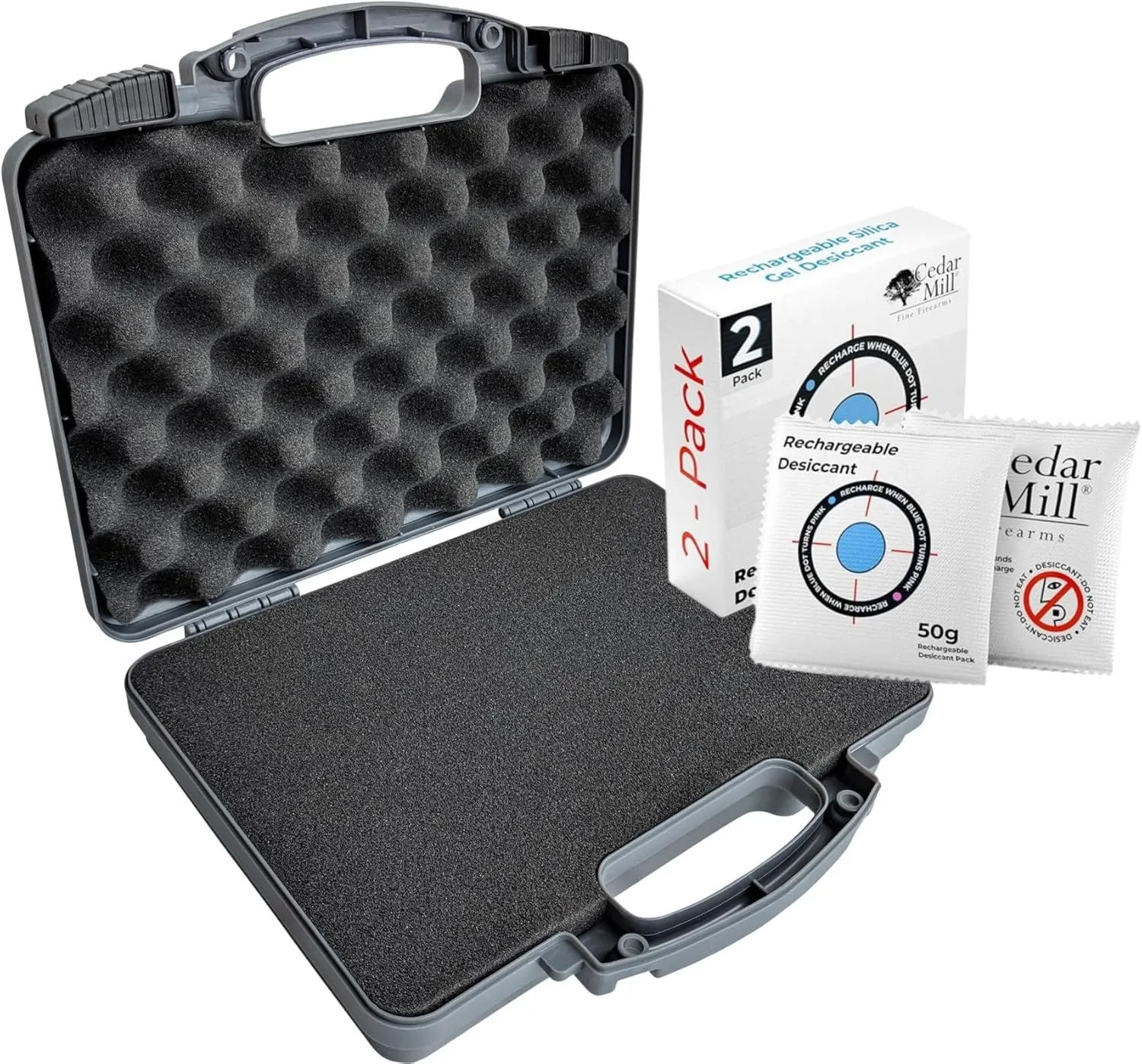 Cedar Mill Fine Firearms TSA Approved Gun Case for Handgun & 9mm Pistol, Revolver Travel Pistol Carrying Bag (12.3” x 10.5”) and 2x 50gms Rechargeable Desiccant Packs, Gun Safe Dehumidifiers