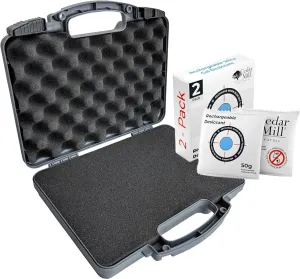 Cedar Mill Fine Firearms TSA Approved Gun Case for Handgun & 9mm Pistol, Revolver Travel Pistol Carrying Bag (12.3” x 10.5”) and 2x 50gms Rechargeable Desiccant Packs, Gun Safe Dehumidifiers