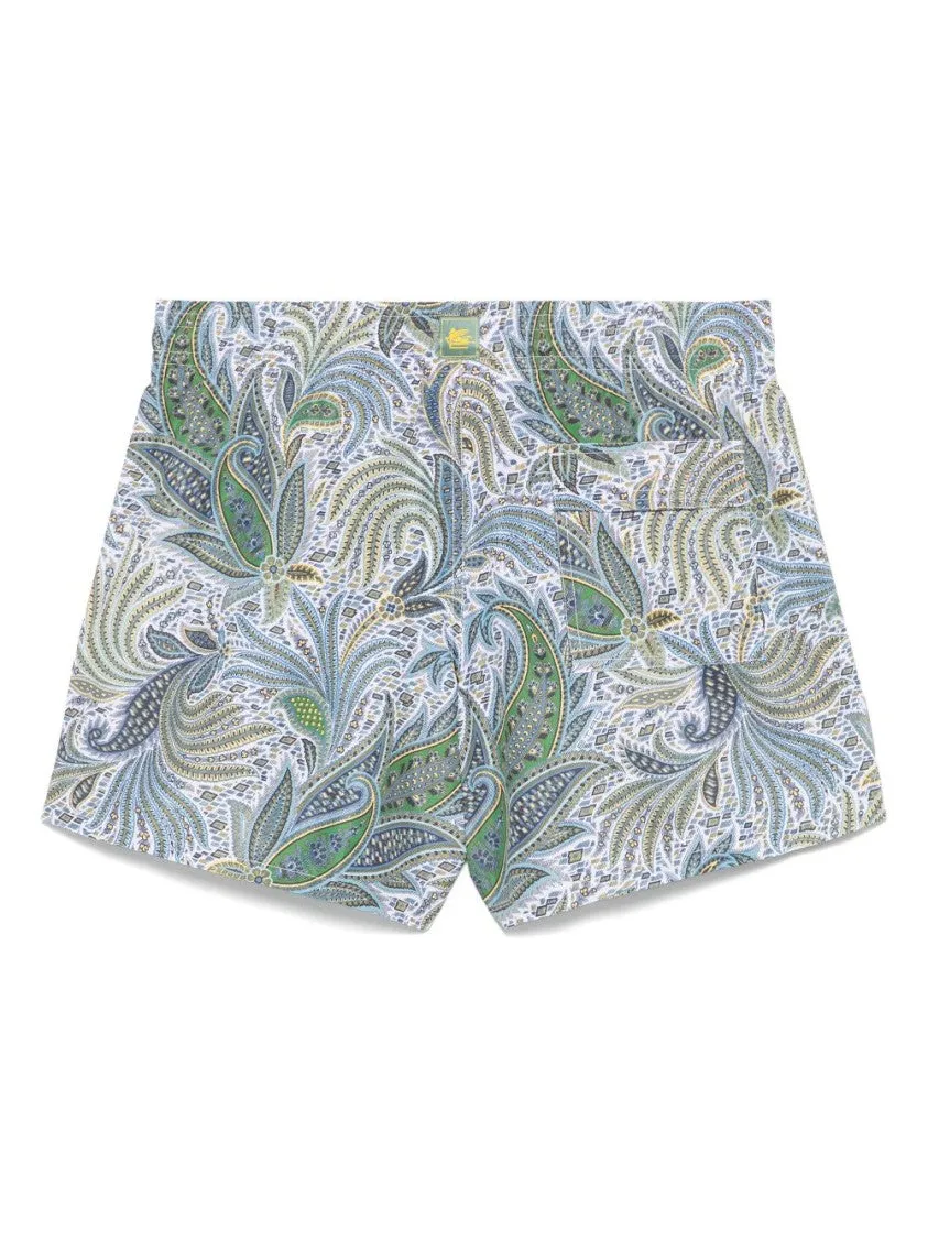 Cerulean Blue Paisley Printed Shorts