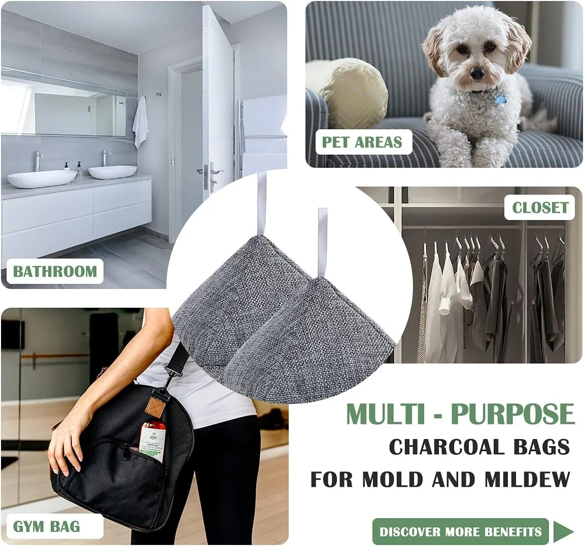 Charcoal Bamboo Bags nature fresh charcoal bags Activated Charcoal Odor Absorber Eliminator Bag (8, Grey)