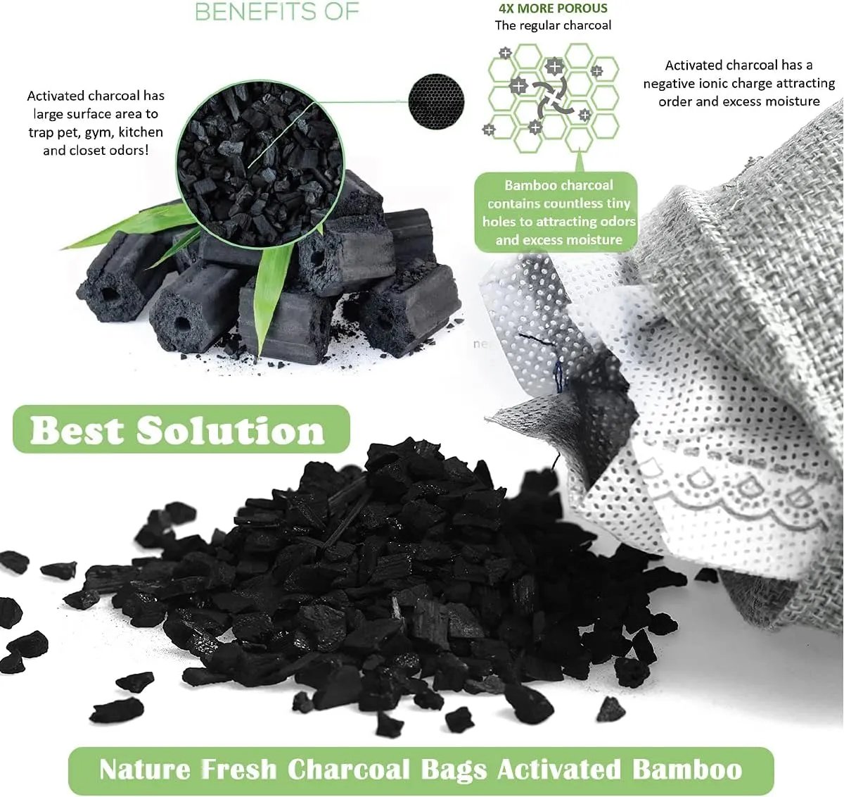 Charcoal Bamboo Bags nature fresh charcoal bags Activated Charcoal Odor Absorber Eliminator Bag (8, Grey)