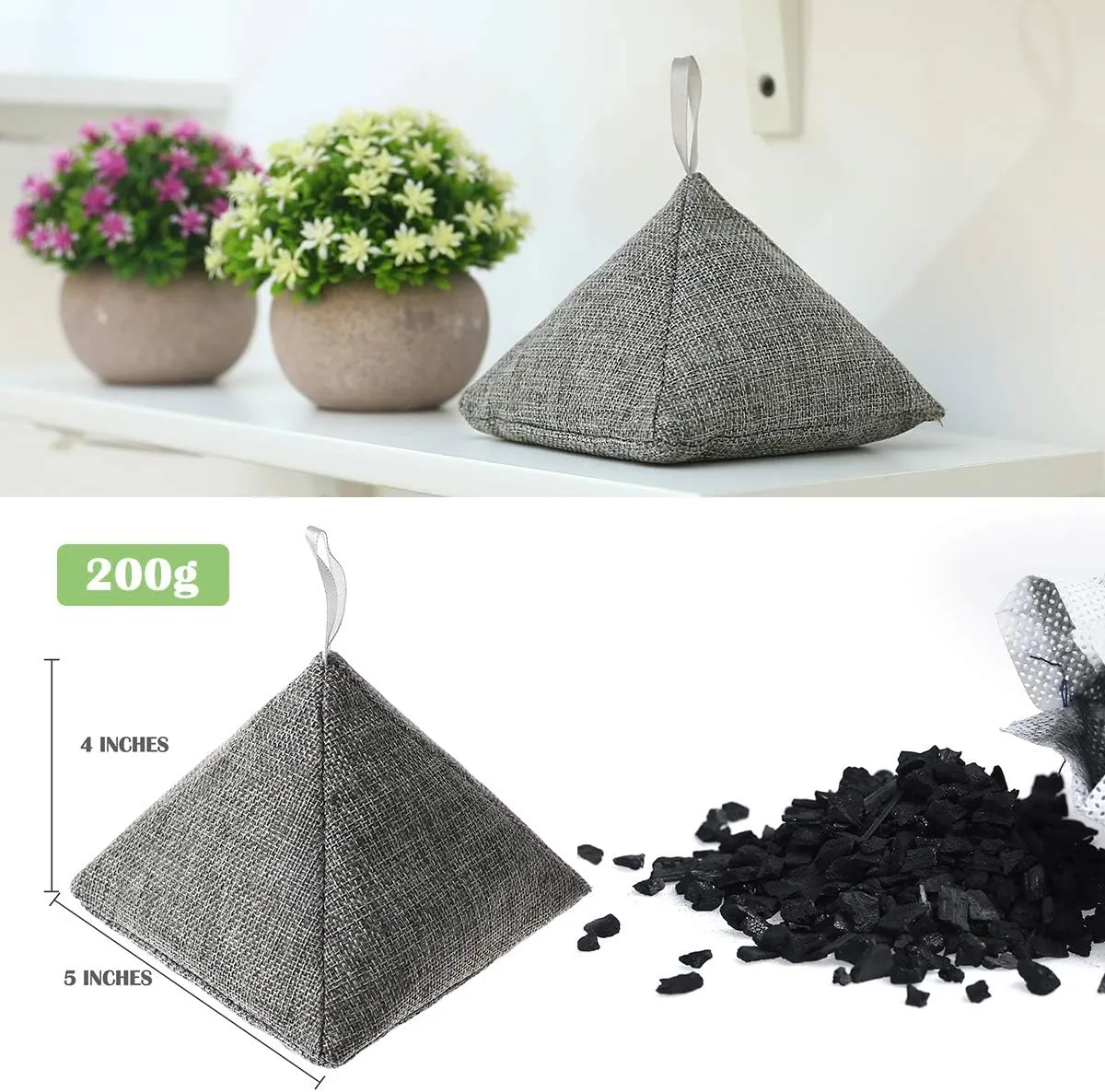 Charcoal Bamboo Bags nature fresh charcoal bags Activated Charcoal Odor Absorber Eliminator Bag (8, Grey)