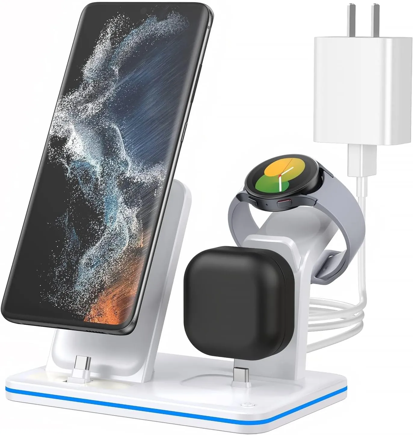 Charging Station for Samsung Multiple Devices, 3 in 1 Fast Charging Dock, Wireless Charger for Samsung Galaxy Watch 5/4/3, Galaxy S25/S24/S23/S22/21/20,Note20/10/Z Fold/Flip 5/4,USB-C Buds