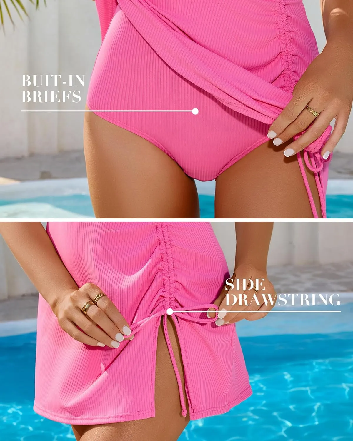 Charmo Ribbed One Piece Swimsuit Women Swim Dress Side Tie Color Block Bathing Suit Slimming Modest Swimwear Built-in Briefs
