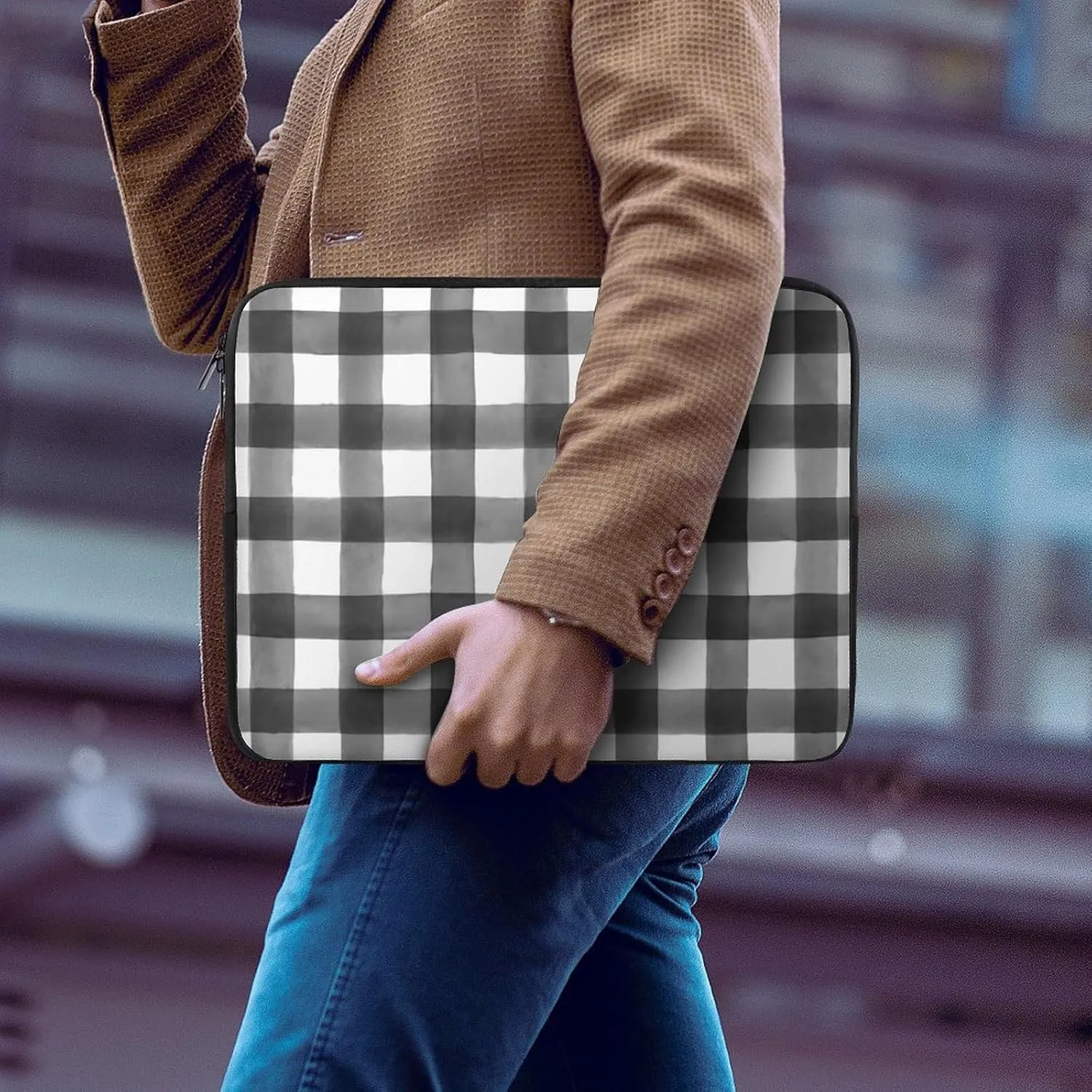 Checkered Black And White All Print Hands Free Withdrawal Laptop Bag Unisex