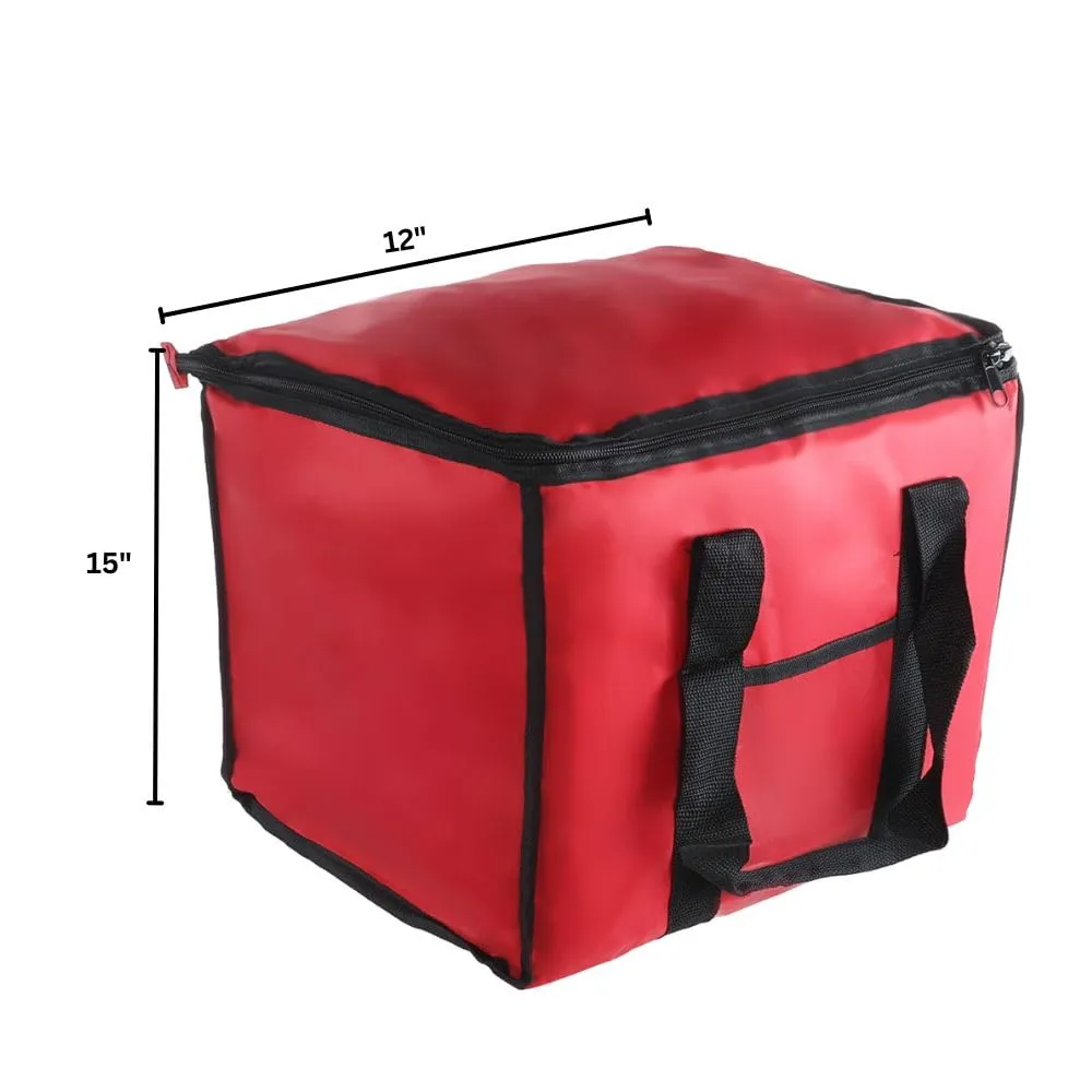 Chef Approved 12 x 12 Food Delivery Bag | Heavy Duty Insulated Soft-Sided Hot Cold Sandwich Carrier with Zipper Closure for Restaurant Shopping Grocery | Square Shape, 12"W x 12"D x 15"H, Nylon, Red