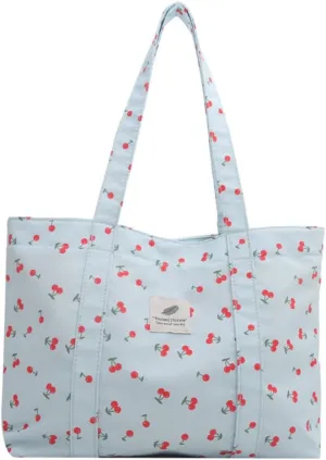 Cherry Tote Bag Cute Cherry Purse Strawberry Sholder Bag for Women Canvas Handbag with Pocket (blue_cherry)