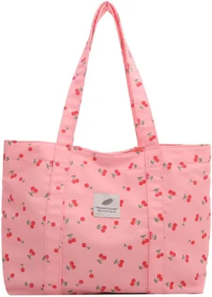 Cherry Tote Bag Cute Cherry Purse Strawberry Sholder Bag for Women Canvas Handbag with Pocket (pink_cherry)