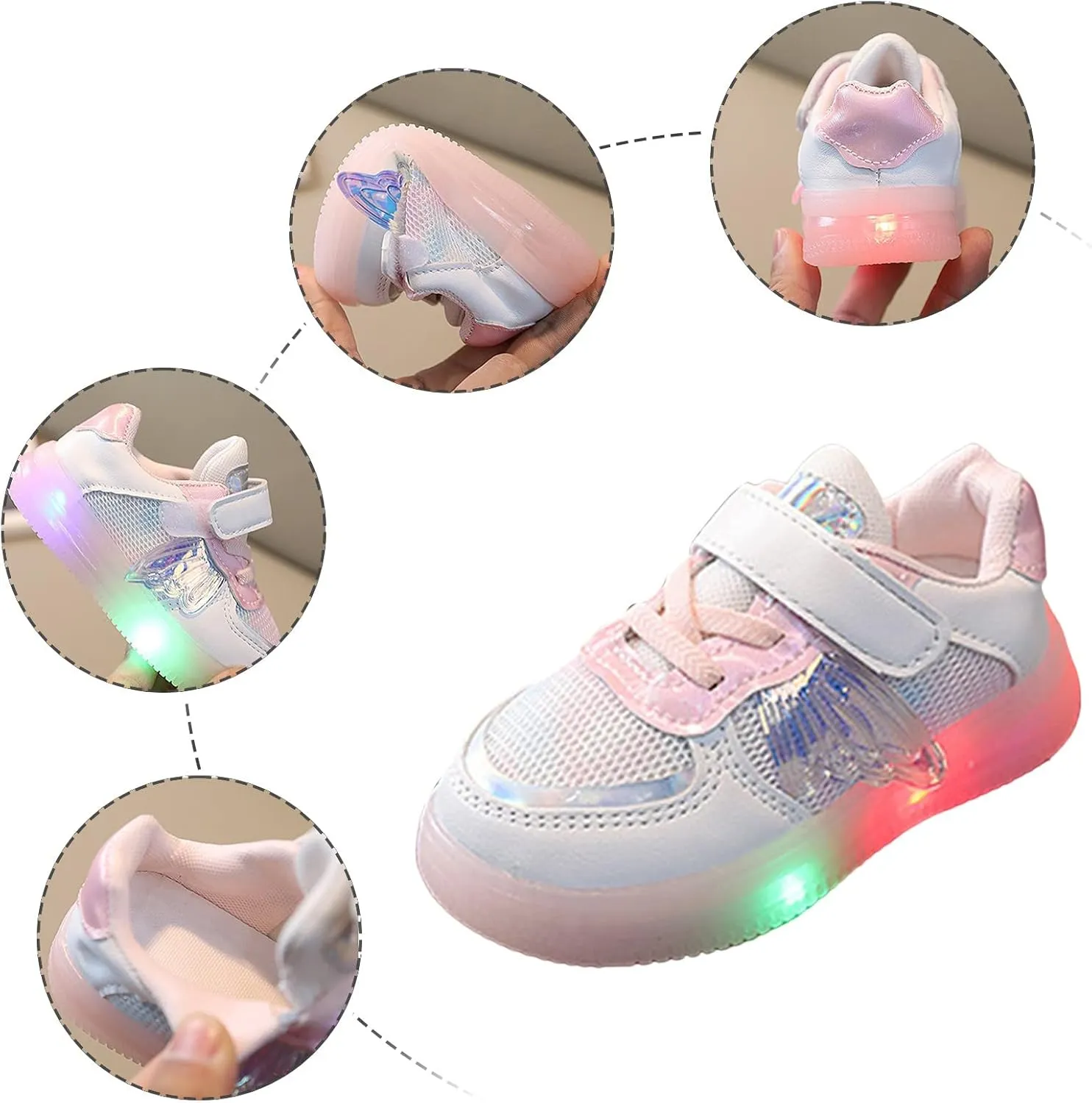 Children LED Light Emitting Shoes Fashion Boys Girls Butterfly Style Sports Light up Mesh Breathable Shoes