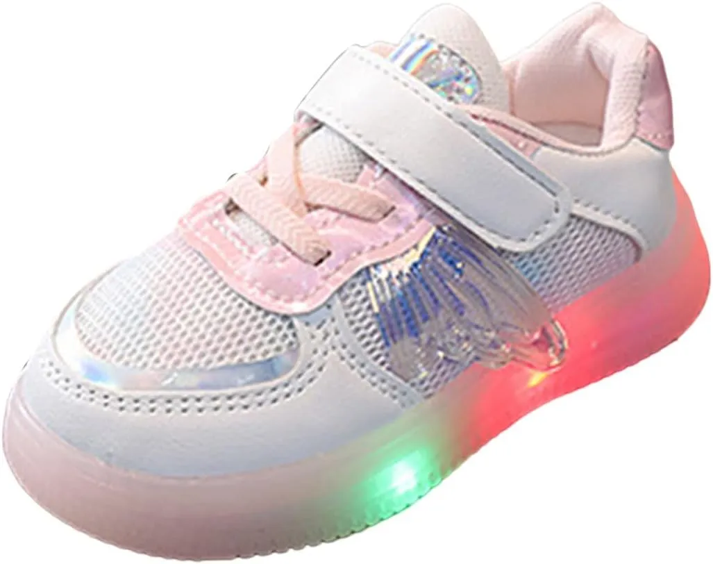 Children LED Light Emitting Shoes Fashion Boys Girls Butterfly Style Sports Light up Mesh Breathable Shoes