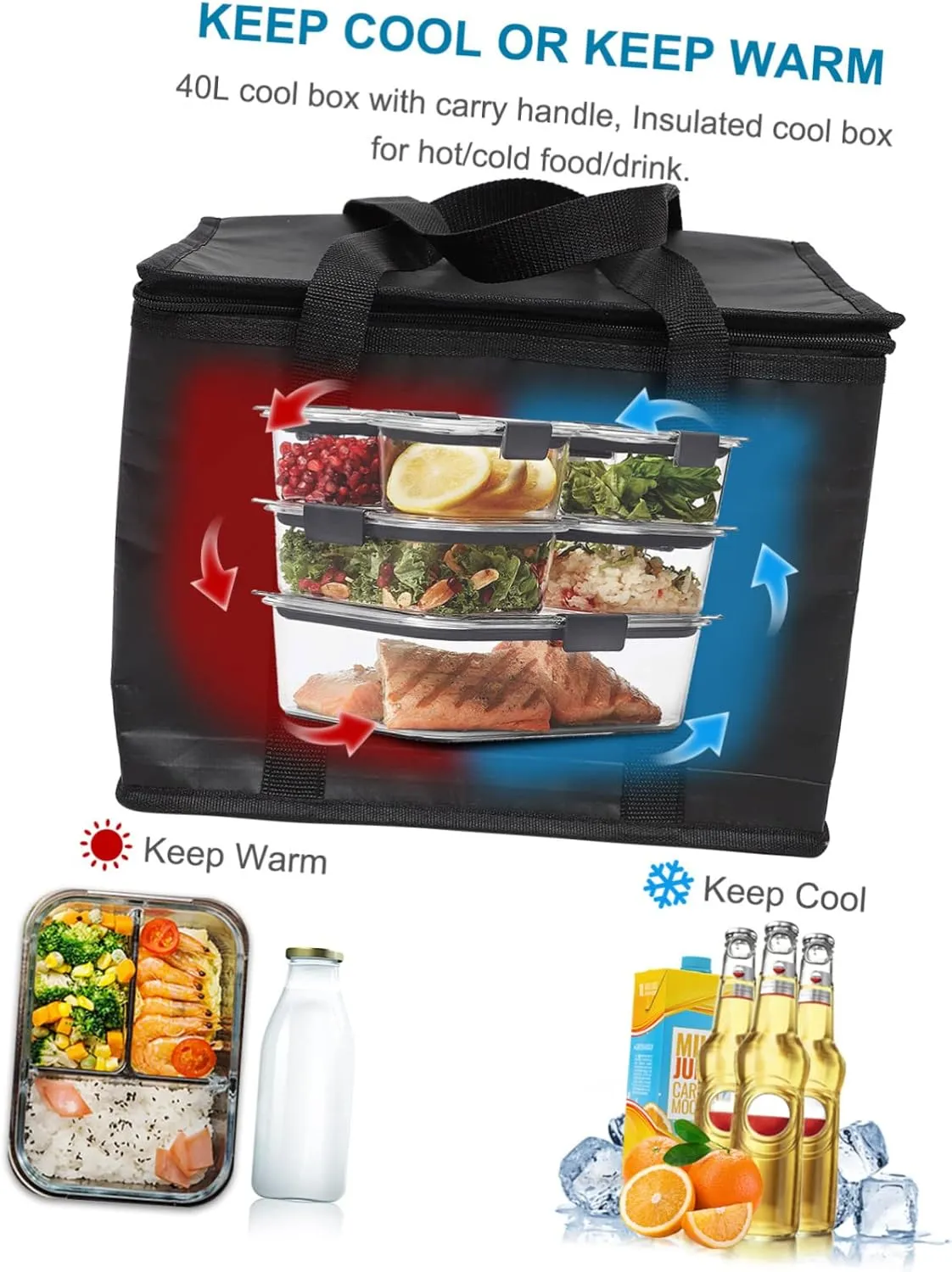 CHILDWEET Food Warmer Grocery Bag Insulated Bag Strong Pp Woven Fabric Cooler Bag for Hot or Cold Food Large Insulated Tote