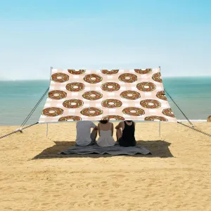 Chocolate Donut Sweet Food Beach Canopy Tent Anti-UV & Wind Resistant, Camping Sun Shelter Easy Setup Portable,Outdoor Shade Tents with Sandbags,Sand Shovels,Ground Pegs & Stability Poles