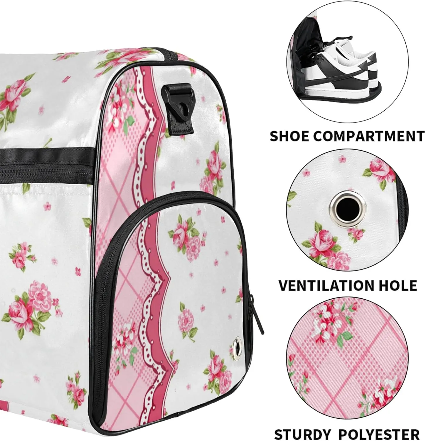 Classic Floral Gym Bags for Men Women, 43L Medium Sports Flowers Pattern Travel Duffel Bag for Men with Shoe Compartment,Carry on Bags for Airplanes Women