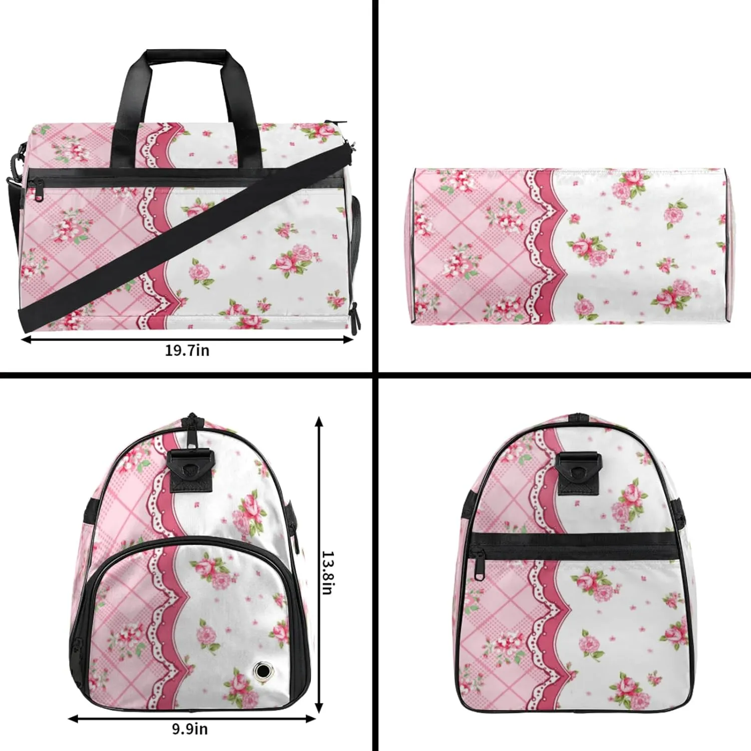 Classic Floral Gym Bags for Men Women, 43L Medium Sports Flowers Pattern Travel Duffel Bag for Men with Shoe Compartment,Carry on Bags for Airplanes Women