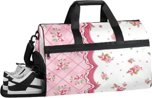 Classic Floral Gym Bags for Men Women, 43L Medium Sports Flowers Pattern Travel Duffel Bag for Men with Shoe Compartment,Carry on Bags for Airplanes Women